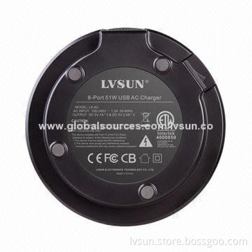 6-port USB Charger, Charge 6 Devices Simultaneously, Smart Shape Design, Provide 2.4A and 1A Output